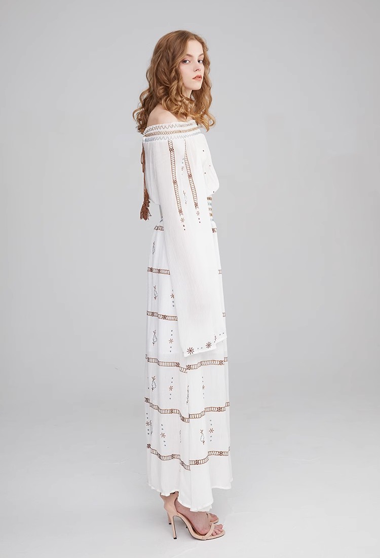 White embroidery countryside big skirt dress