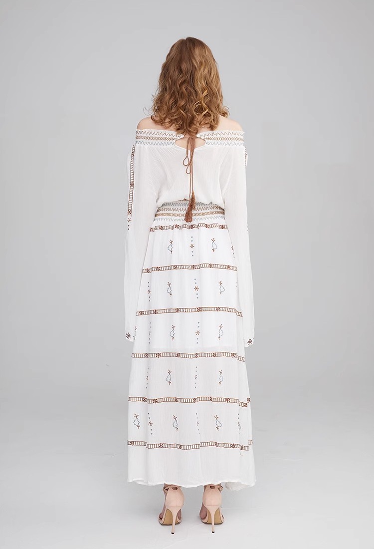 White embroidery countryside big skirt dress