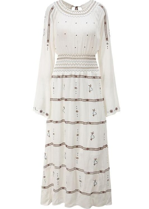 White embroidery countryside big skirt dress