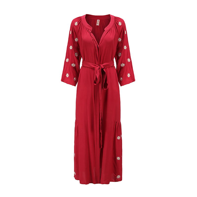 Loose embroidery red dress