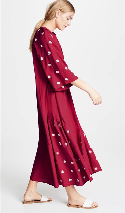 Loose embroidery red dress