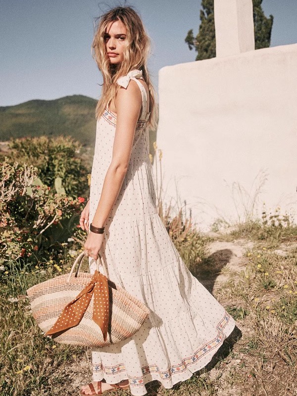 Sling long embroidery long dress