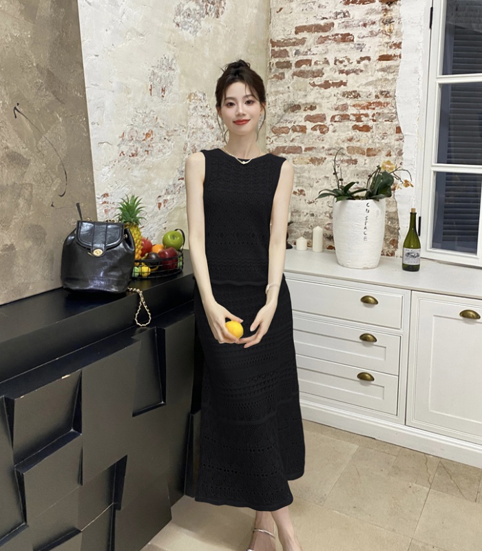 Seaside France style long skirt niche vest 2pcs set