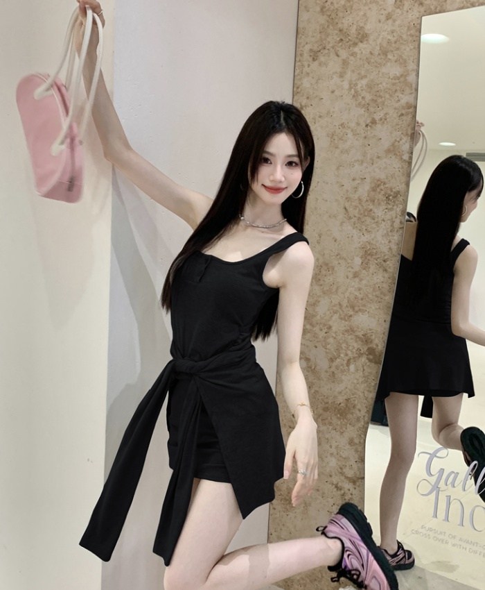 Korean style slim summer sling niche with chest pad dress