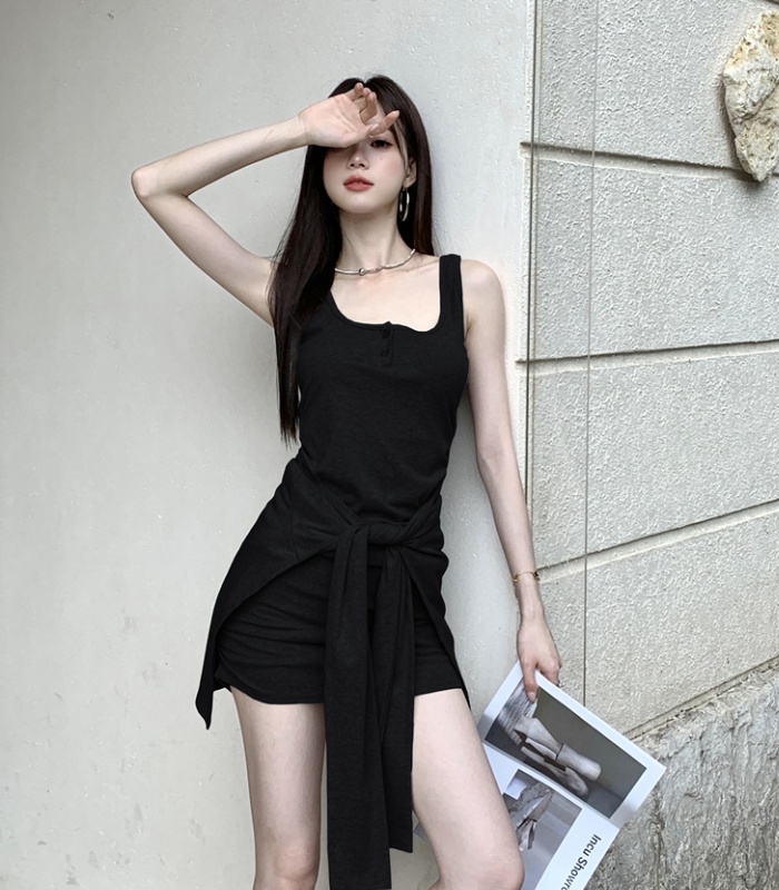 Korean style slim summer sling niche with chest pad dress