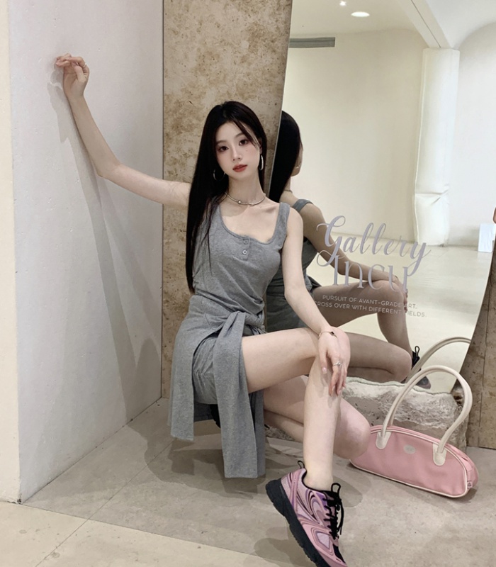 Korean style slim summer sling niche with chest pad dress