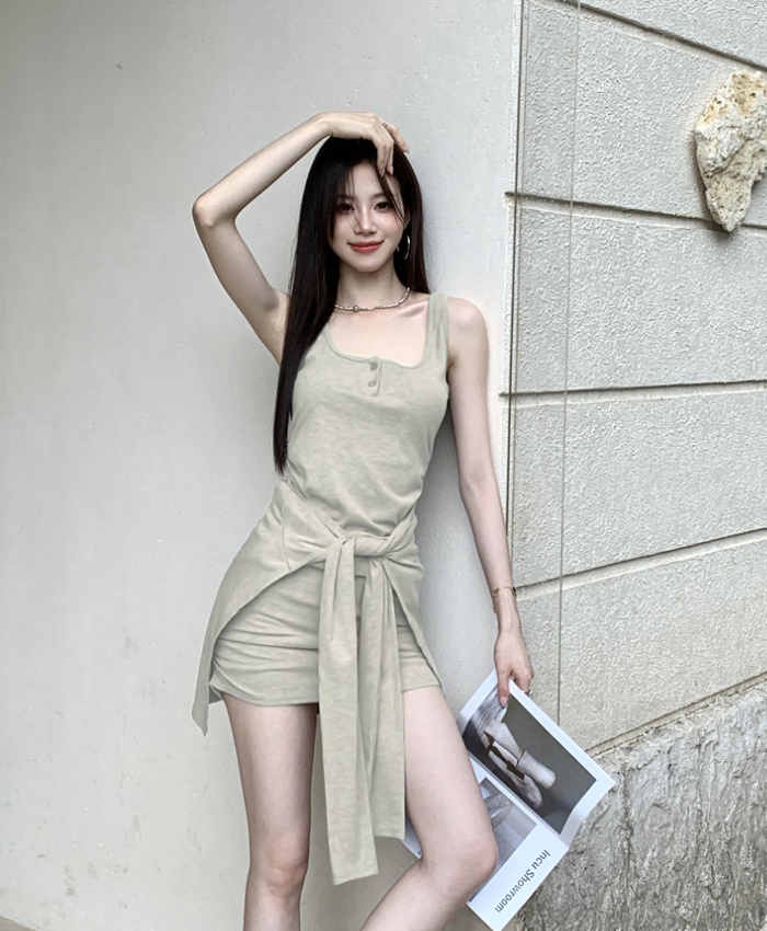 Korean style slim summer sling niche with chest pad dress