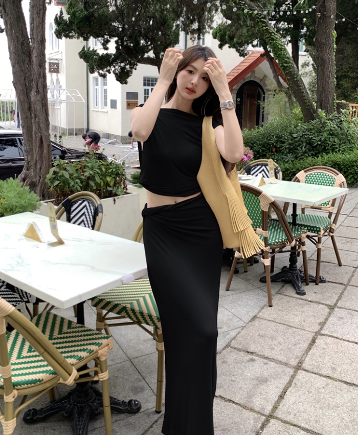 Summer vest retro long skirt 2pcs set for women