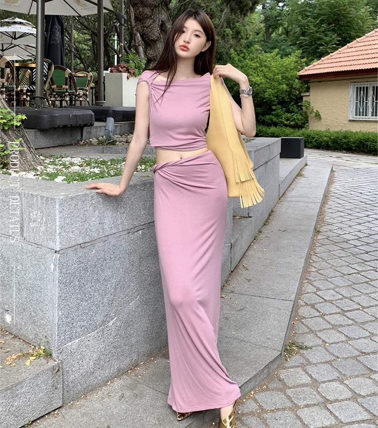 Summer vest retro long skirt 2pcs set for women