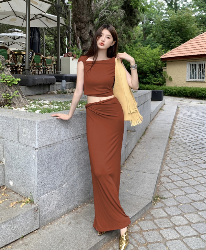 Summer vest retro long skirt 2pcs set for women