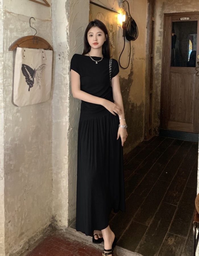 Slim sleeveless fold tops knitted summer long skirt 2pcs set