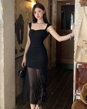 Black spicegirl long dress split dress for women