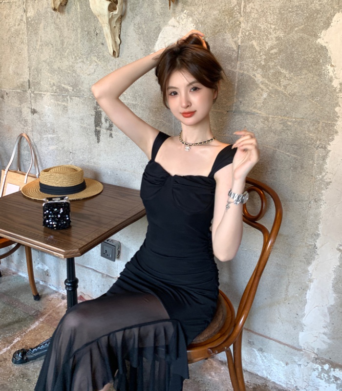 Black spicegirl long dress split dress for women