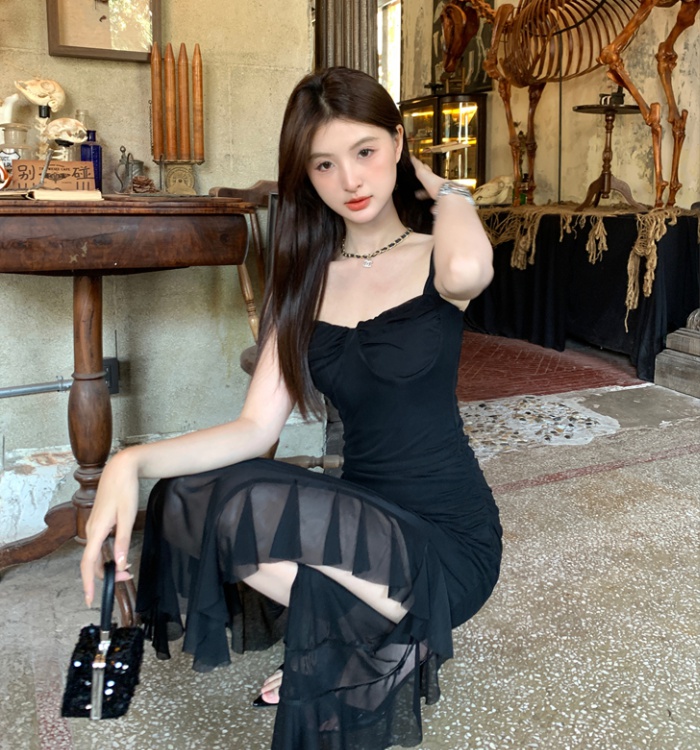 Black spicegirl long dress split dress for women