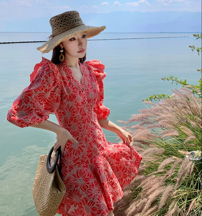 Temperament lotus leaf edges summer dress for women