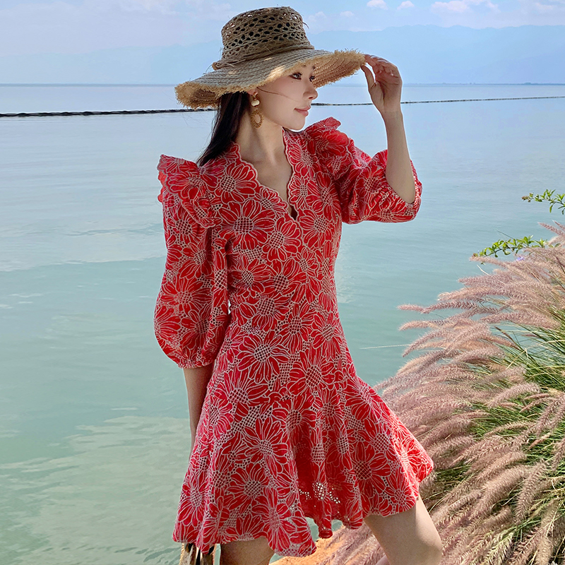 Temperament lotus leaf edges summer dress for women