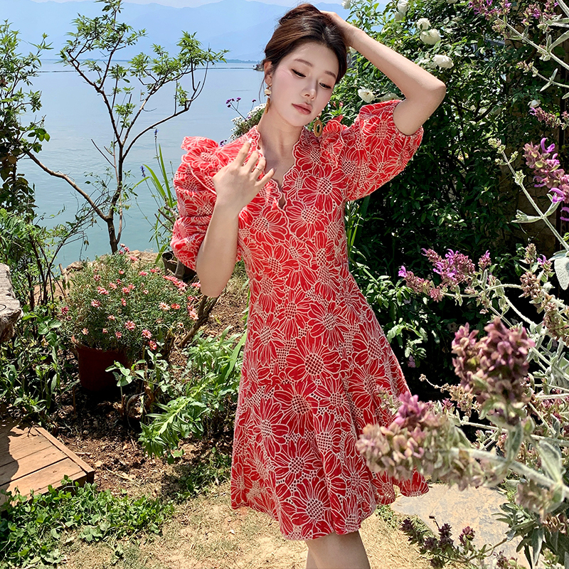 Temperament lotus leaf edges summer dress for women