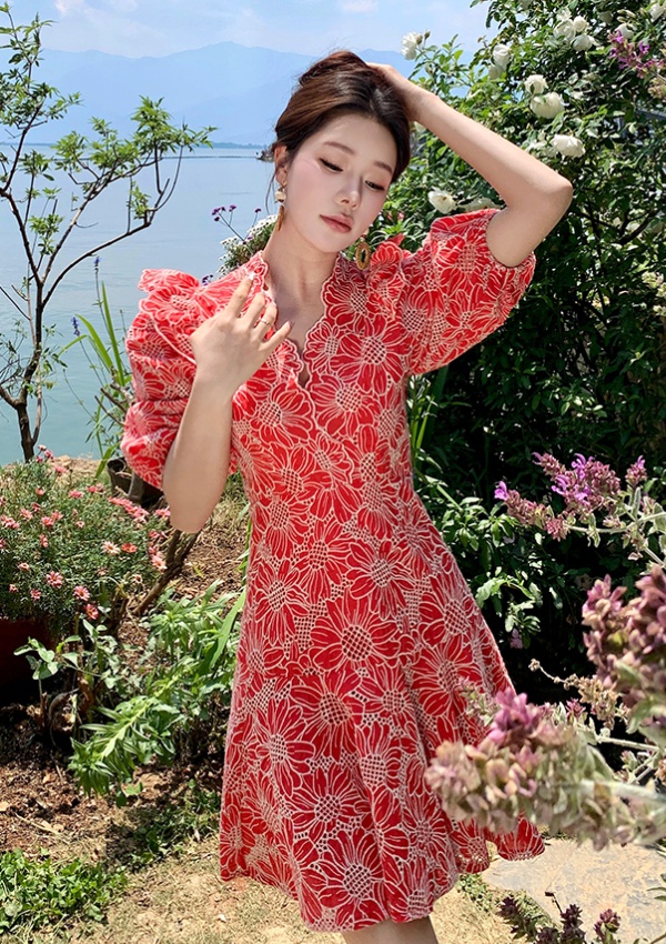 Temperament lotus leaf edges summer dress for women