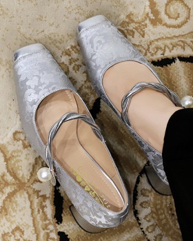 Satin banquet square head middle-heel shoes for women