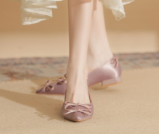 Low thick ballet flattie pointed bow shoes for women