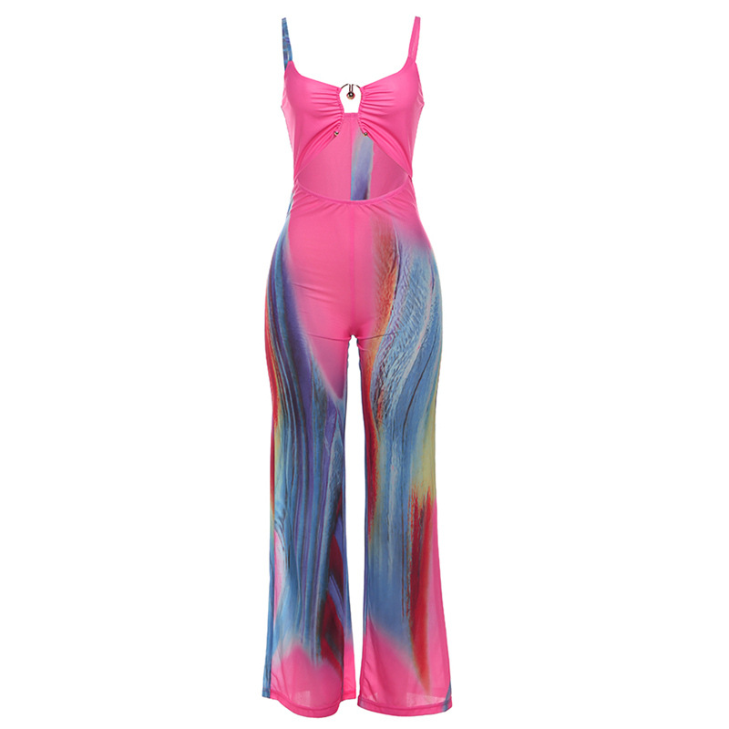Mixed colors tight sexy halter jumpsuit for women