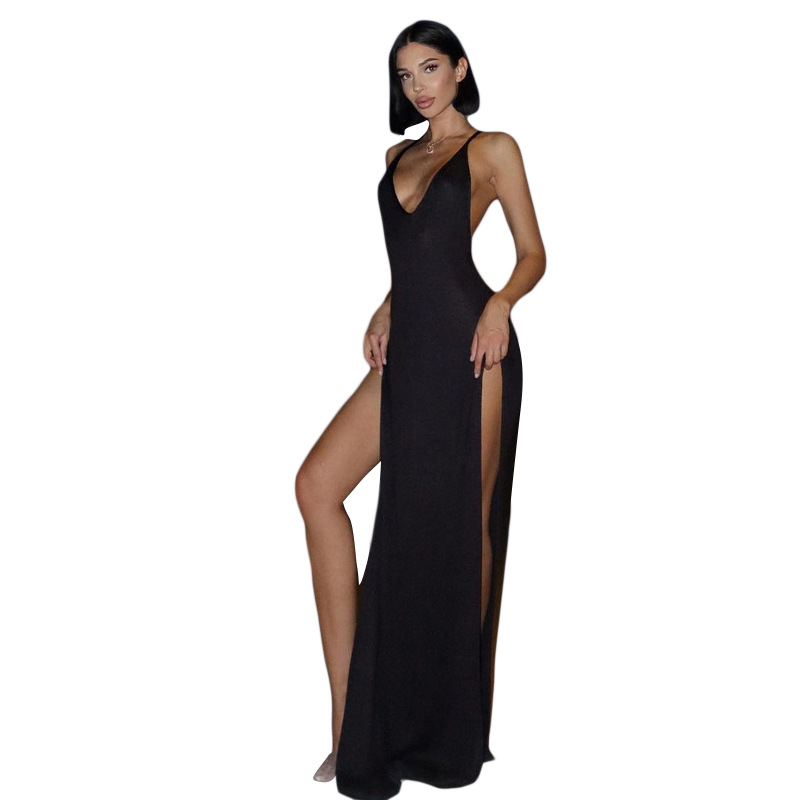 Halter sexy sling split European style slim dress for women