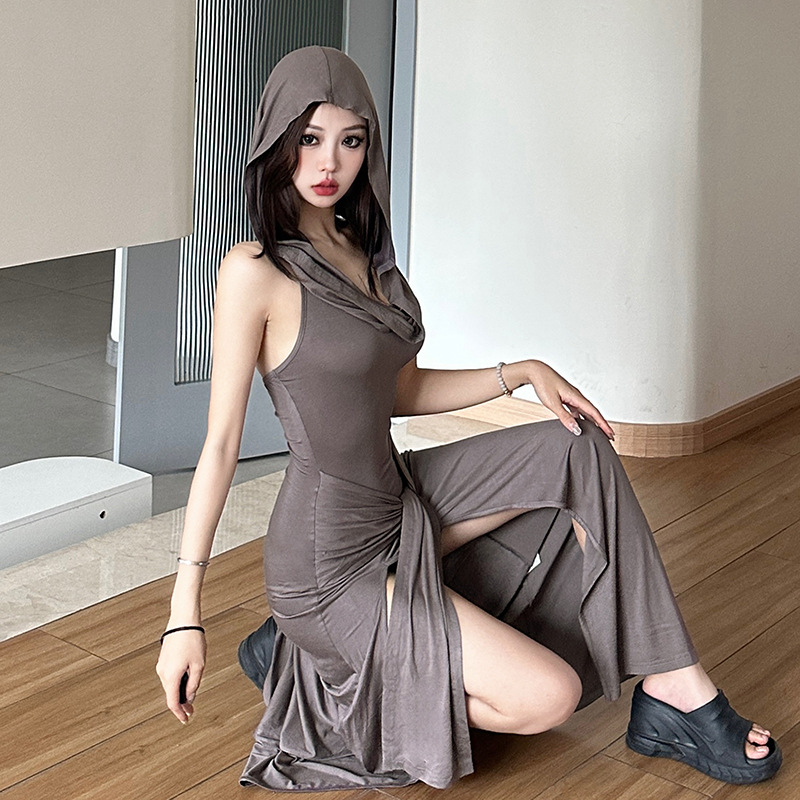 Split fashion sexy dress hooded summer vest for women