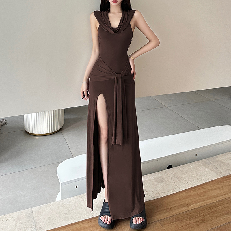 Split fashion sexy dress hooded summer vest for women