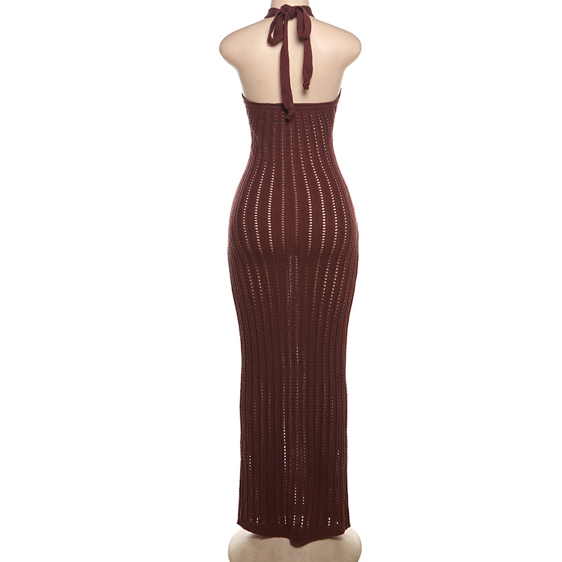 Slim knitted temperament European style hollow sexy dress