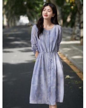 Romantic silk printing real silk digital tender dress