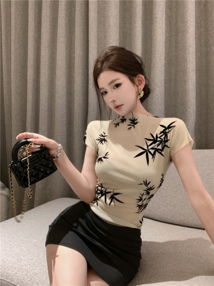 Ink Chinese style round neck short sleeve printing T-shirt