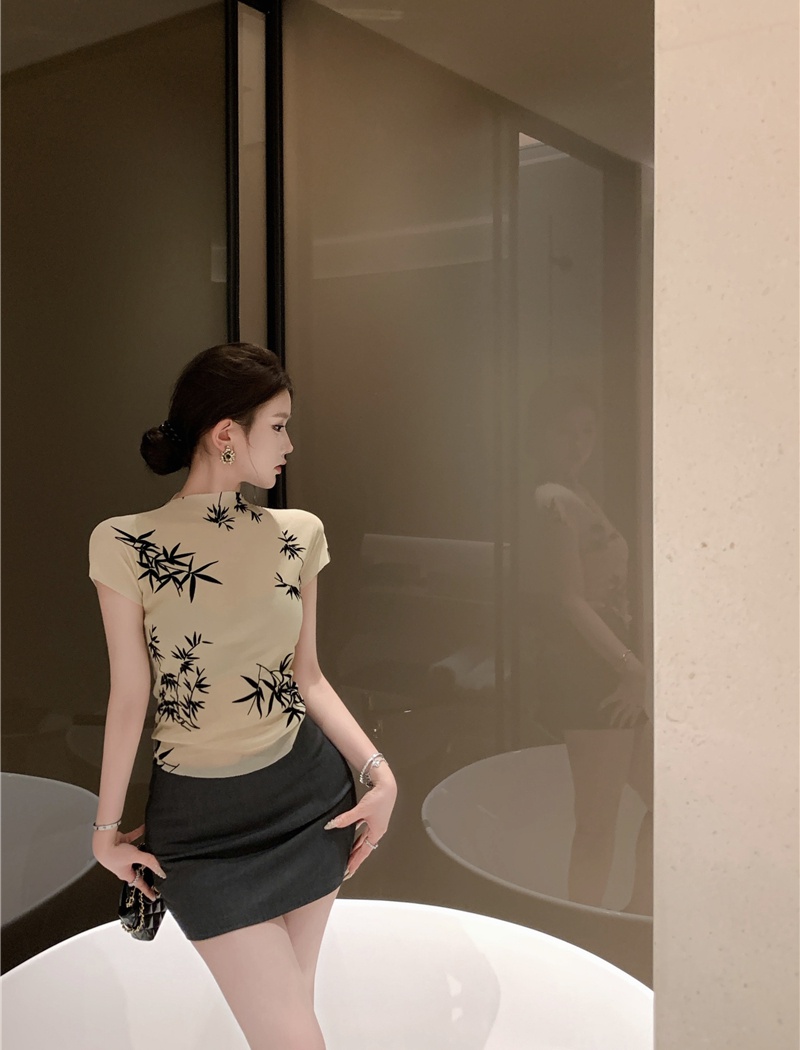 Ink Chinese style round neck short sleeve printing T-shirt