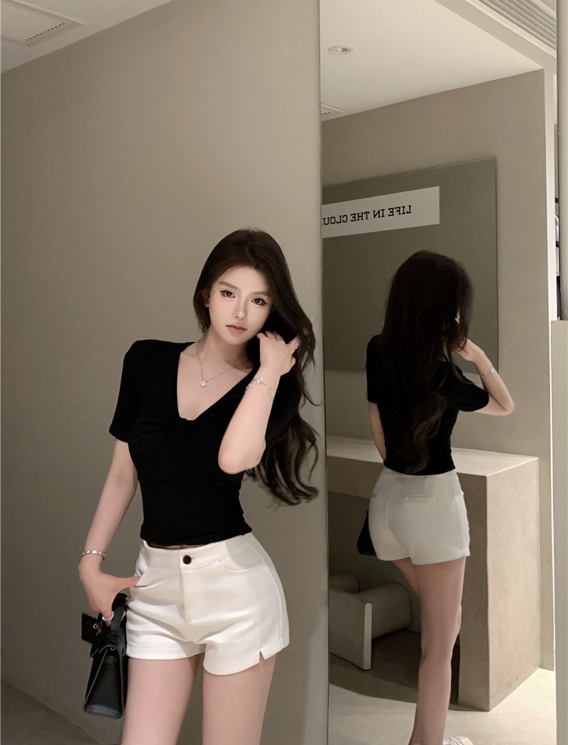 Short sleeve short slim tops thin summer T-shirt