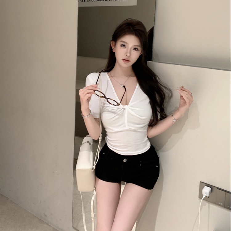 Short sleeve short slim tops thin summer T-shirt