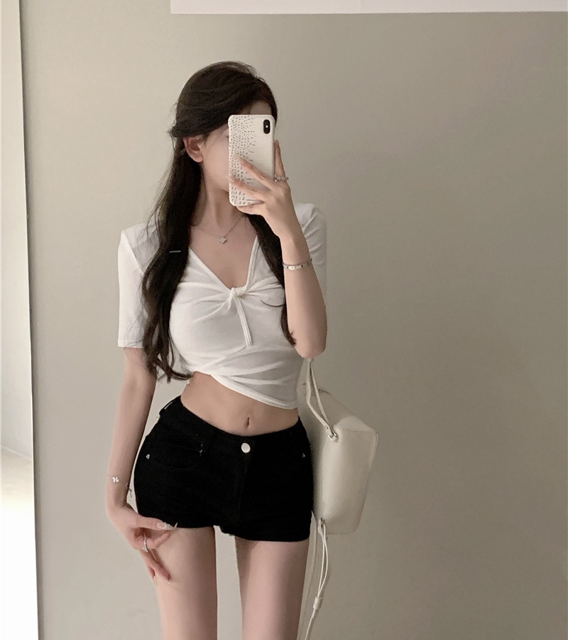 Short sleeve short slim tops thin summer T-shirt