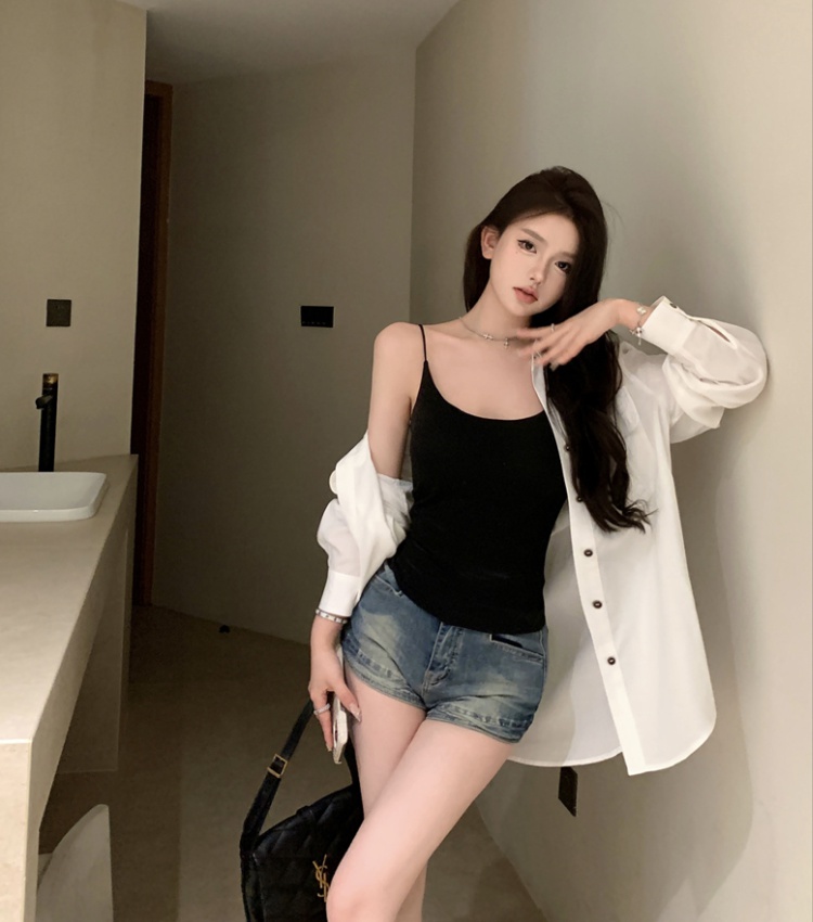 White long sleeve tops breathable temperament shirt