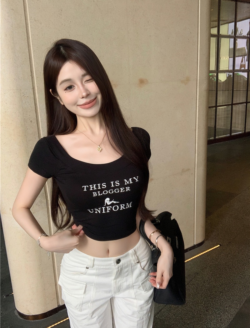 Technology white T-shirt letters shorts for women