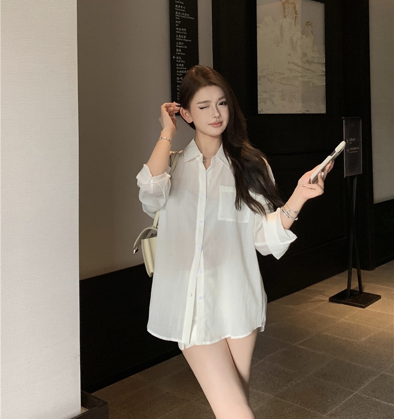 Lazy long sleeve thin loose pure all-match Casual shirt