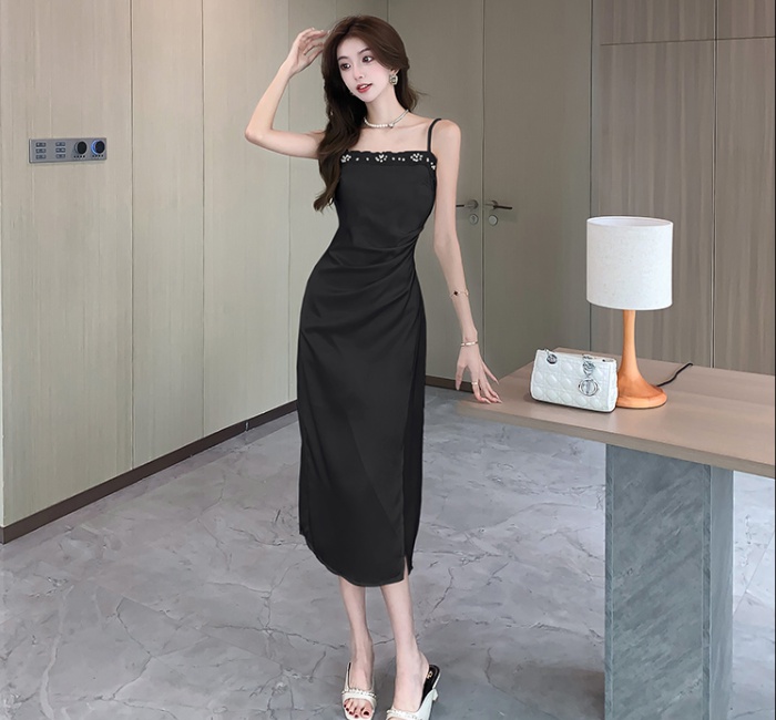 Satin sling temperament France style slim ladies dress