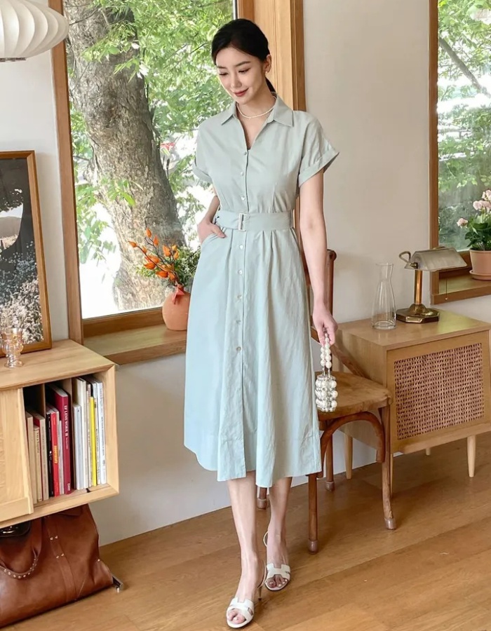 Korean style raglan sleeve shirt summer V-neck dress