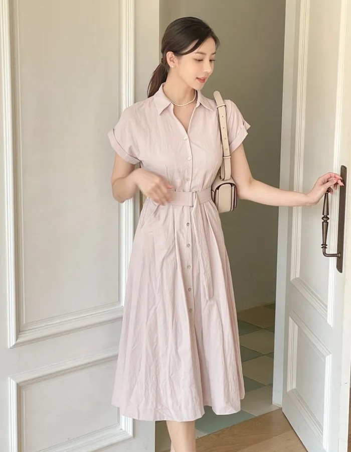 Korean style raglan sleeve shirt summer V-neck dress