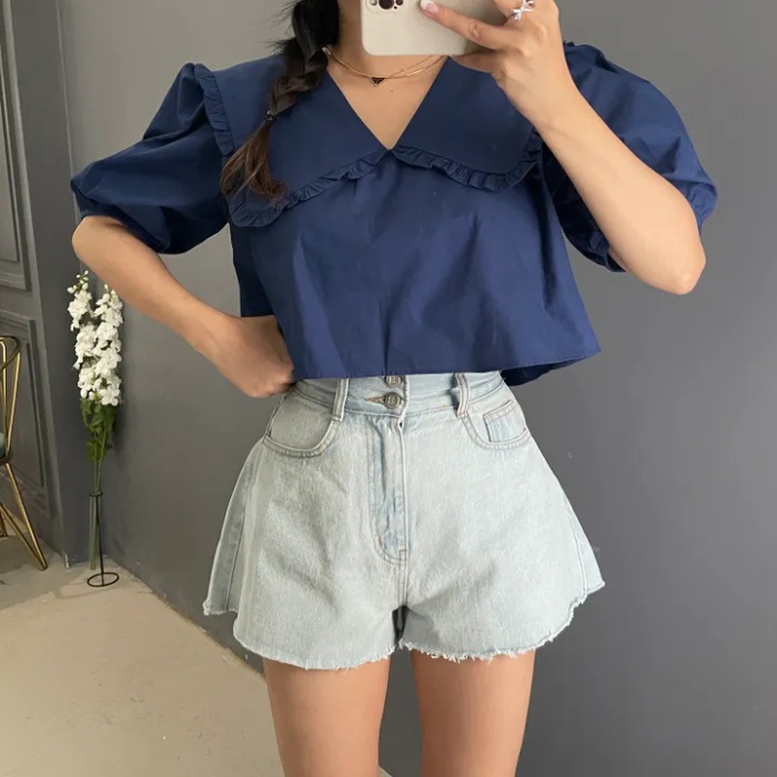 Korean style navel tops all-match summer shirt