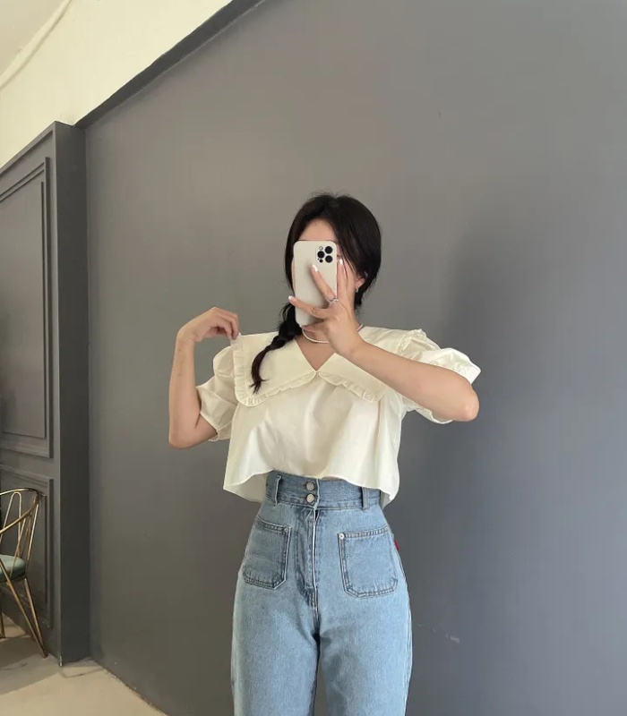 Korean style navel tops all-match summer shirt