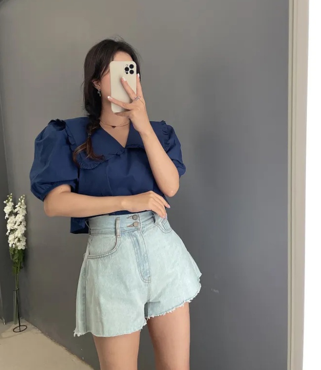 Korean style navel tops all-match summer shirt