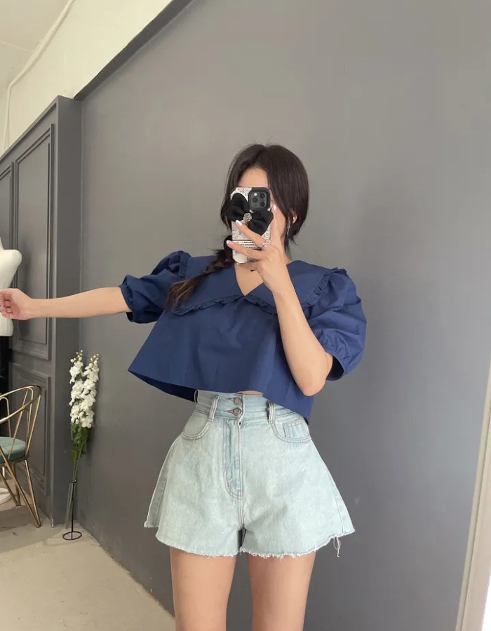 Korean style navel tops all-match summer shirt