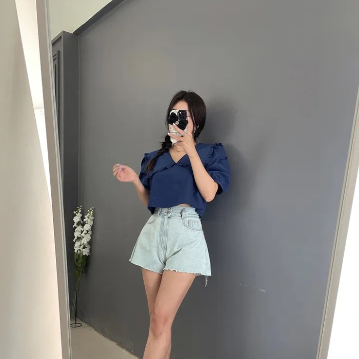 Korean style navel tops all-match summer shirt