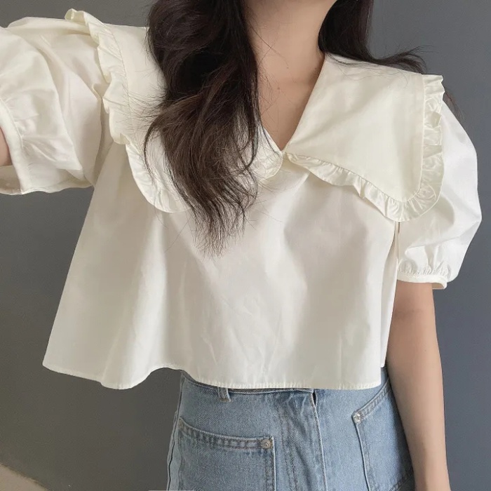 Korean style navel tops all-match summer shirt