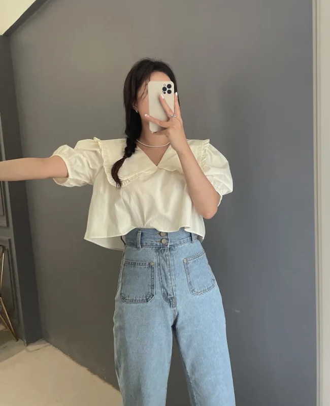 Korean style navel tops all-match summer shirt