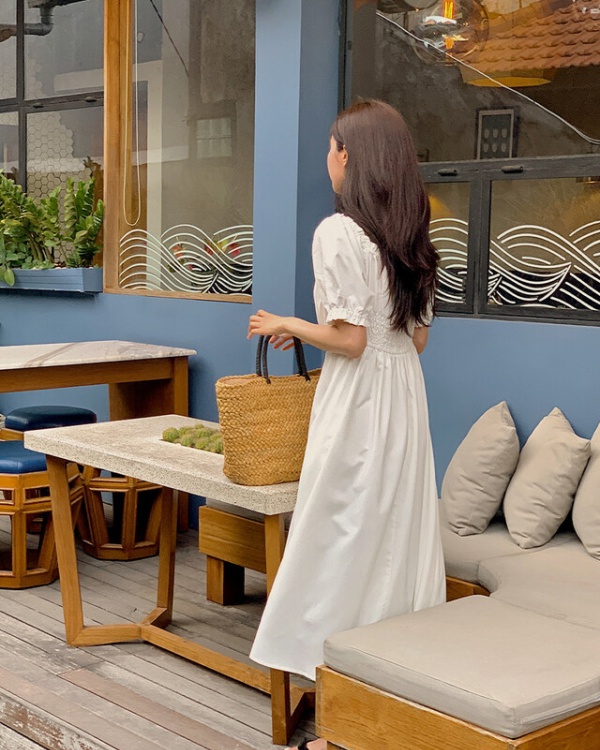 Wood ear Korean style temperament puff sleeve summer dress