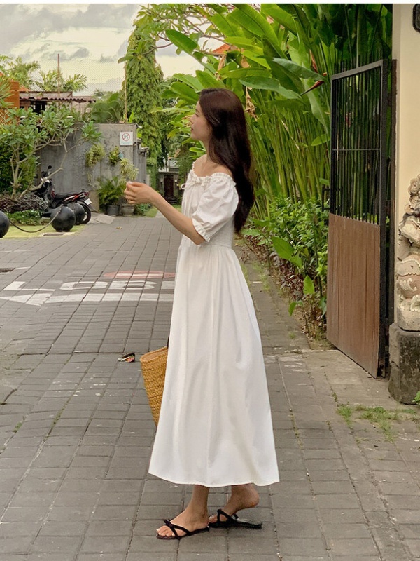 Wood ear Korean style temperament puff sleeve summer dress